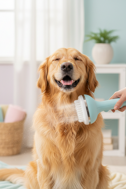 Perro feliz siendo secado